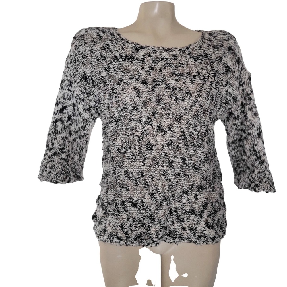 EILEEN FISHER Black White Gold Speckled‎ Knit Sweater Top XS 3/4 Sleeve luxury
